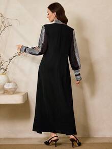 Al Najma New  Women's Geometric Pattern Slit Long Sleeve Elegant Arabic Dress Kaftan Jalabiya Dress - Black - View 5