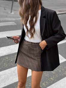 Siren Gaze 时尚女士条纹半身裙 棕色休闲高腰裙裤 适合夏季日常穿着 春夏度假时尚低腰条纹裙裤 - 巧克力棕 - 查看 1