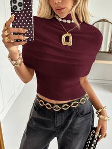 Siren Gaze 女士优雅纯色高领裹身针织上衣 - 酒紅色 - 查看 7