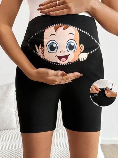 SHEIN Spring Women Maternity High Waist Fitted Casual Comfortable Breathable Adjustable Leggings Shorts Pregnancy Shorts Butt Lifting Shorts S Maternity Shorts Maternity Wear Baby Print Shorts