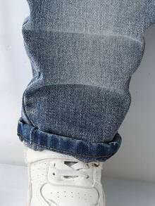 Baby Boy Casual Everyday Commute Fashion Street Ripped Denim Bib Pants (T-Shirt Not Included) - Medium Wash - View 4