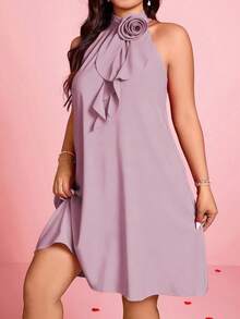 Rometta Women's Elegant 3D Floral Ruffle Collar A-Line Dress,Valentine - Dusty Purple - View 4