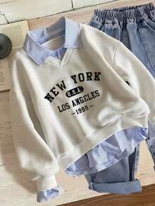 Pixure Young Kid Casual Versatile Commuting School Style Loose Fit Sweatshirt With Shirt Collar,Casual And Stylish, Suitable For Autumn And Winter Wear,Kids' Sweatshirt - Multicolor - View 1