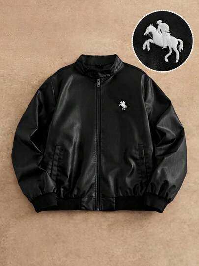 HIMLAND Herenjack met staande kraag, rits aan de voorkant en ridderpatroonzak, modieus, veelzijdig