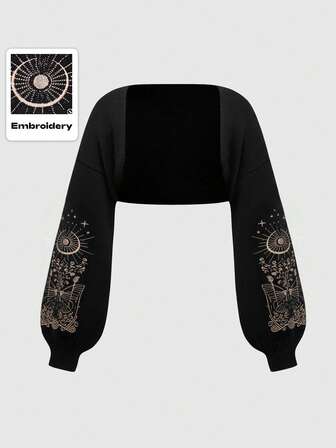 Goth Cardigan corto casual ricamato da donna taglie forti