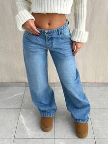 EURMUSE Low-Waist weite, lockere Straight-Leg Jeans - Helle Waschung - Übersicht 5