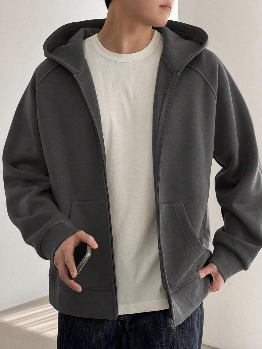 DAZY 男士纯色深灰色长袖卫衣，秋季款 - 深灰色 - 查看 1