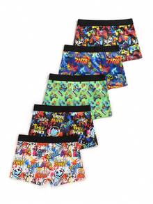 Teen Boys Underwear 5-Piece Set - Colorful Gaming Graffiti Print Boxer Briefs Fashion Gaming Pattern Elastic Waistband Design Colorful Black Trim Classic Color Breathable Comfortable Fabric Boxer Briefs Elastic Waistband Gaming Graffiti Print Combo Social Media Style Cool 2026 New Year Holiday Essential Teen Boys Underwear Set - Multicolor - View 2