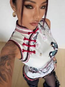 StreetHx 女士街头风中国画印花修身背心