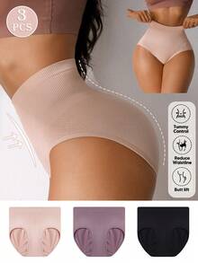 Wedaily 3PCS Women Tummy Control Flat Belly Sheath Seamless Lifter Shapewear Panties,Nude,Summer,Tight Geometric Mesh High Elastic Body Brief - Multicolor - View 5