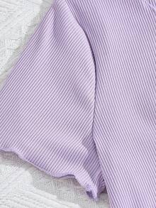Vintaside Kids Conjunto de 2 peças com Top Casual de Verão com Acabamento em Alface e Nó na Frente e Vestido Camiseta com Estampa Floral Miúda para Meninas Pré-Adolescentes - Púrpura - Visão 6
