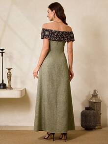 Al Najma Women's Off Shoulder Floral Print Fitted Elegant Party Dress - Yellow - View 5