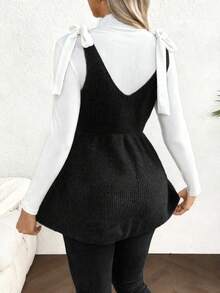 SHEIN 孕妇罗纹针织蝴蝶结荷叶边下摆时尚百搭背心