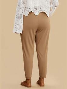 Travachic Quần bó màu trơn cỡ lớn thường ngày - Lạc đà - Xem 2