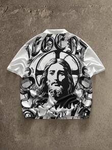 AXEPEAK Casual Street Fashion Hiphop  Personalized Loose Fit Short Sleeve Polo Collar Men's Polo Shirt Mens Graphic Polo - White - View 2