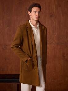 Officeau 男士单排扣大衣，棕色，休闲商务两相宜，秋冬季，适合送给丈夫/男友 - 巧克力棕 - 查看 4