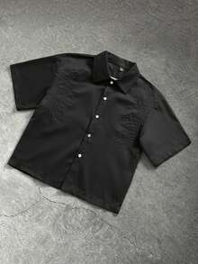 PAVTROS Chemise courte décontractée à coupe ample avec broderie de scorpion sombre dans le style INS, cadeau pour petit ami/mari, cadeau d'anniversaire, style années 2000 - Noir - Voir 2