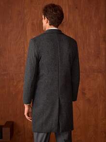Officeau Men's Turn-Down Collar Mid-Length Jacket, Double-Breasted Trench Coat, For Fall Spring To Summer - Dark Grey - View 2