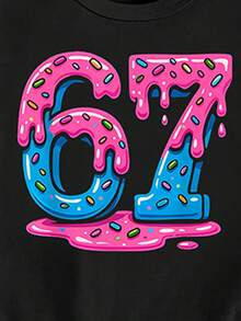 Cozy Fall Styles 2pcs/Set Tween Girl Casual Fashion Creative Personalized Fresh Chic Minimalist Numeric 67 Colorful Candy Dot Print Relaxed T-Shirt And Flared Pants Comfortable Outfit Bell Bottoms Girl 2 Piece Set Bell Bottom Outfits Girls Tween Girl Clothes Y2k Graphic - Black - View 6