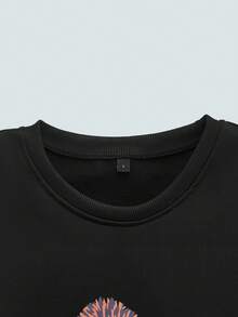 Modcrash 男士休闲宽松圆领卫衣，饰有熊头图案，芝加哥主题设计，适合秋冬春夏穿着 - 黑色 - 查看 4