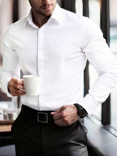 Manfinity Mode Men's Solid Color Long Sleeve Shirt, Fall