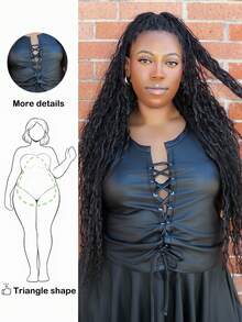 Truni Plus Size Sexy Streetwear Negru PU Cu cravată în față Camisole Top, toamnă - Negru - Vizualizare 1