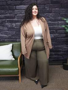 Truni Plus Size Women's Autumn New Fashion Fall Women Clothes Women Cardigans Fall Outfits Fall Jackets Long Sleeves Woman Work Clothes Business Women Clothes Casual Commuting Elegant Jacquard Fabric 2 Pockets Long-Sleeved Cardigan Thin Jacket Winter, For Pear Triangle Body Shape - Coffee Brown - View 5