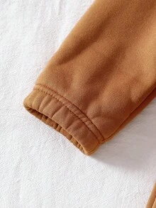 SHEIN Playful Pals 两件套女童针织卫衣，单面抓绒半拉链套头衫，休闲经典百搭浅灰色两件套 - 棕色 - 查看 6