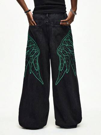 Jeans de mezclilla de ajuste holgado y versátil con bolsillo bordado para hombre, uso casual