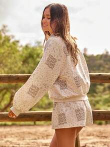 WESTFADE Sweat-shirt-shirt Henley matelassé à manches longues, coupe décontractée, avec boutons-pression, col, patchwork floral. Top tricoté mignon, pour l'hiver, style boho, western, les fêtes, Noël, Nouvel An, Nashville Cowgirl, décontracté - Rose bonbon - Voir 2