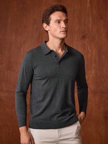 Officeau 男士薄款V领针织衫，深灰色，秋冬款 - 深灰色 - 查看 4