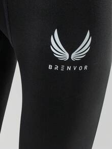 Acti Log Men's Fashion Elastic Wing & Letter Print Sports Leggings Breathable Comfortable Minimalist Design Slim Fit For Gym Compression Sports Tights - Black - View 4