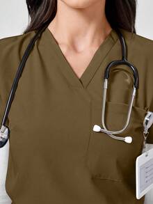TaskEZ 1 Set V-Neck Short Sleeve Top And Pocketed Pants Scrub Uniform Casual - Green - View 7