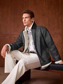 Officeau 男士 Old Money 保暖内衬拉链夹克，秋冬款 - 黑色 - 查看 1