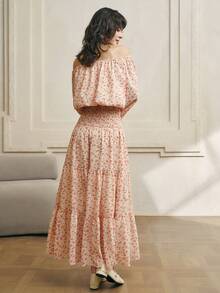 INAWLY 女士露肩碎花荷叶边连衣裙，秋季 - 彩色 - 查看 3