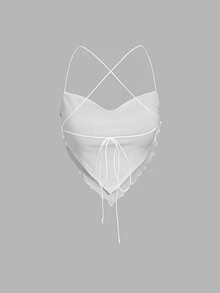 SHEIN MOD 三件套女士吊带网纱露背吊带衫，佩斯利新月印花，黑白配色——浪漫可爱Y2K风格，完美适用于度假、约会、野餐、派对、舞会、节日和生日等场合。 - 彩色 - 查看 10