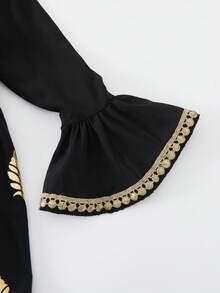 1 pieza Vestido maxi con cuello redondo, manga acampanada y estampado metálico para niñas, primavera/otoño - Negro - Ver 6