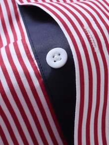 Manfinity Mode Men's Striped Print Button-Front Casual Business Long Sleeve Shirt