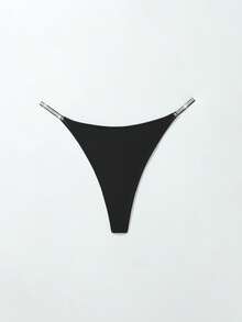 SHEIN Women's Fashionable Sexy Glitter Ribbon Thong Panties Micro Bikini Pearl Panties Rhinestone Panties Rhinestone Thong String Bikini Panties - Black - View 1