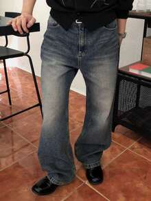 DAZY Herrjeans i mörkblå, tvättade vintage-modell, höst - Blå - Visa 6