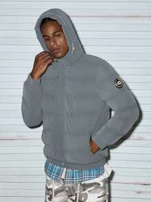 Modcrash 男士夹棉大衣、加厚保暖风衣、秋冬季休闲外套 - 灰色 - 查看 7