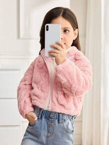 SHEIN Little Byeori معطف فرو اصطناعي كاجوال للفتاة الصغيرة - وردي - مشاهدة 6