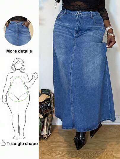Truni Plus Size Denim Mini Skirt, Simple And Fashionable, Suitable For Summer Skirts For Women Denim, For Pear Triangle Body Shape