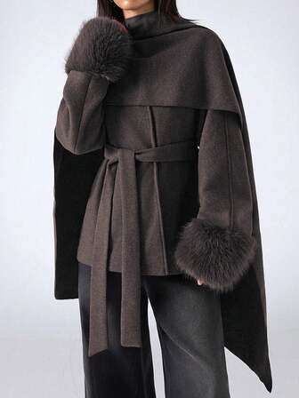 LYSMO 2025 New Arrive Minimalism Fall Winter Women's Elegant Shawl Collar Coat, Autumn/Winter Brown Coat Women Fall Coat Brown Coats,Women's Winter