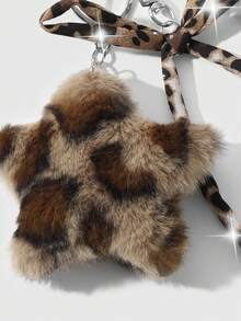 ROMWE Kawaii 1 Y2k Retro Hottie Brown Leopard Print Rhinestone Webbing Bow Acrylic Wing Mirror Double-Sided Star DIY Bone Keychain Bag Pendant, Holiday Gift - Brown-45 - View 8