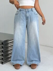 Dripcurv Plus-Size Women's Light Blue Casual Jeans, Suitable For All Seasons, Perfect For New Year's And Christmas. - Blue - View 3