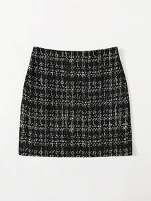 SHEIN Essnce Váy bodycon xẻ tà thanh lịch dành cho nữ đi làm thường ngày - Đen và trắng - Xem 2