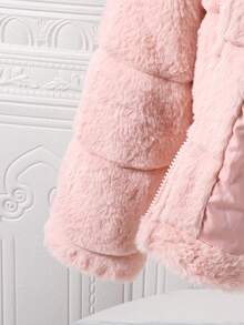 Sweetra Tween Girl 蓬松格子对称图案连帽休闲百搭夹克，适合日常穿着 - 粉色 - 查看 6