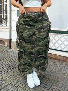 Slaydiva Váy mini denim cotton in họa tiết rằn ri rộng rãi cỡ lớn - Nhiều màu - Xem 3