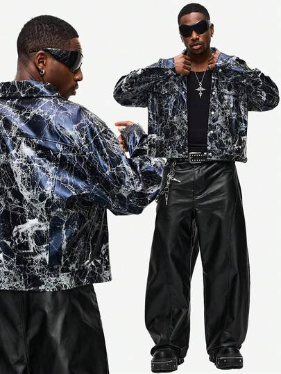 Street Life Chaqueta casual de moda para hombre, de corte holgado y oversize, con estampado completo y hombros caídos, para primavera/otoño